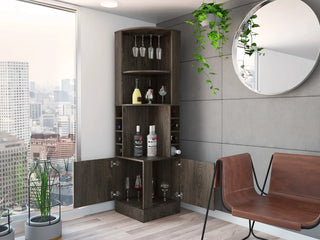 Seattle Bar Cabinet, Eight Bottle Cubbies, Two Large Open Shelves Dweva