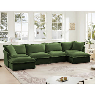 Slipcovered Fluffy Sofa - 4 Seat with 2 Ottoman Dweva
