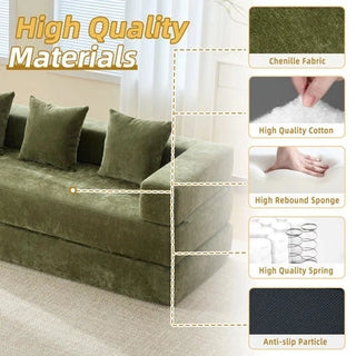 UNITED WE WIN Folding Sofa Bed with Pillows - Convertible Chair Floor Couch & Sleeping Mattress - Foldable Memory Foam Sleeper for Living Room/Dorm/Guest Room/Home Office/Apartment/Upstairs Loft Dweva