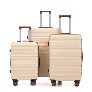 HIFINE TOURIST 20"/24"/28" 3 pcs/set in ABS Spinner Wheel Luggage, Carry on Suitcase, Matching Color, Combination Lock (Beige) Dweva
