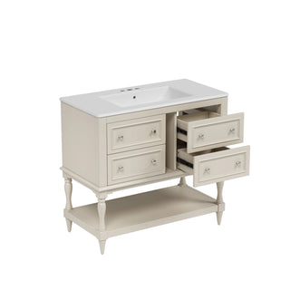 36" Bathroom Vanity Cabinet with Sink Combo Set, Undermount Ceramic Sink, Free Standing Vanity Set with 4 Drawers, Solid Wood Frame Bathroom Cabinet, Beige Dweva