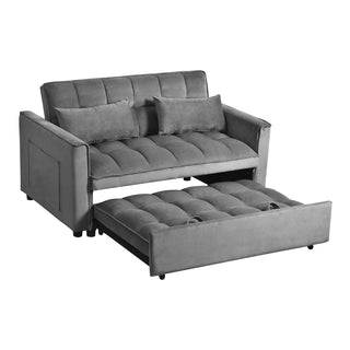 Modern Velvet Loveseat Futon Sofa Couch Pullout Bed, Small Love Seat Lounge Sofa w/Reclining Backrest, Toss Pillows, Pockets, Furniture for Living Room,3 in 1 Convertible Sleeper Sofa Bed Dweva