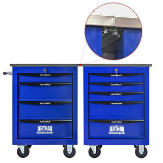 4 Drawers Multifunctional Tool Cart with Wheels,Metal Rolling Tool Cart Storage for Garage Workshop Warehouse Repair Shop--With Stainless Steel Roof- BLACK&BLUE Dweva