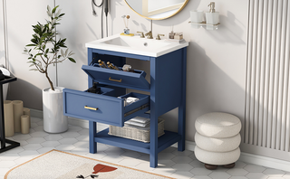 24'' Bathroom Vanity with Top Sink, Modern Bathroom Storage Cabinet with 2 Drawers, Single Sink Bathroom Vanity Dweva