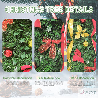 6FT Pop-Up Christmas Tree with 150 Warm White UL Lights – Pre-Decorated with Red & Gold Ornaments, Flowers, Ribbons & Bows – Easy Assembly, Space-Saving Collapsible Holiday Tree Dweva
