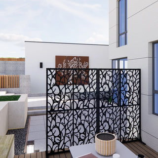 Metal Privacy Screens W3.8Ft X H6Ft Outdoor and Indoor Divider with Free Standing Decorative Privacy Screen for Balcony Patio Garden Room Divider, Black Bird Shape Dweva