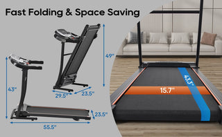 NEW Home Folding Treadmill with Pulse Sensor, 2.5 HP Quiet Brushless Motor , 7.5 MPH, 300LBS Weight Capacity Walking Jogging Machine with 3 Level Incline 12 Preset Programs for Home Gym