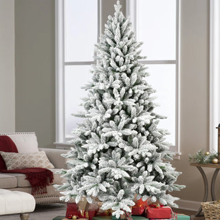 7ft Flocked Christmas Tree with 1514 Tips, Realistic PE+PVC Snowy Hinged Tree with Metal Stand, Full Artificial Xmas Tree for Holiday Decoration Dweva