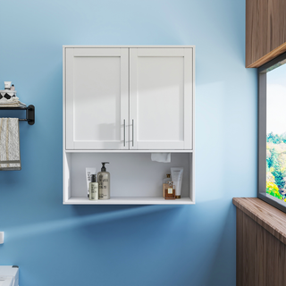 Bathroom Mirror Cabinet - Two Door Wall Cabinet Bathroom Vanity Mirror Cabinet with Facial Tissues Slot and Multifunctional Storage Area Dweva