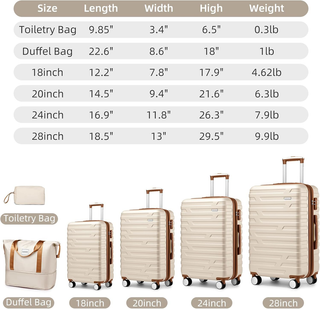 Luggage Sets 6 Piece with Duffel Bags, Hardside Expandable Suitcases with Spinner Wheels TSA Lock, Cream Dweva