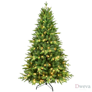 5ft Pre-Lit Christmas Tree with 250 Warm White LED Lights, 850 Tips Realistic PE+PVC Hinged Tree with Metal Stand, Full Artificial Xmas Tree for Holiday Decoration Dweva