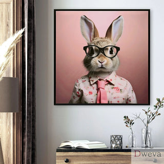 Stretched Canvas Print - Whimsical Rabbit in Blush Pink Suit for Nursery and Bedroom Wall Decoration decorative picture Dweva