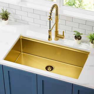 32 Gold Undermount Workstation Kitchen Sink-32 x 19 Inch 16 Gauge Stainless Steel Undermount Kitchen Sink Handmade R10 Radius 10 Inch Deep Undermount Single Bowl Sink with Custom Accessories Dweva