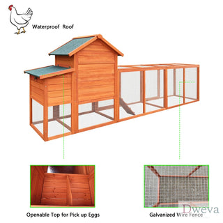 122＂Large Wooden Chicken Coop,Outdoor Hen House with Nesting Box ,Wire Fence Poultry Cage Dweva
