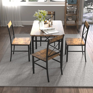 Dining Table Set for 4, Wood Kitchen Table with Chairs Dinning Table Set for Kitchen & Dining Room, Compact Dining Set for Small Spaces, Rustic Brown Dweva