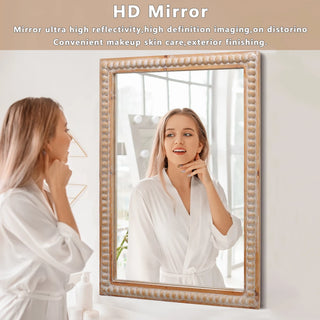 22x30 Inches Wood Framed Mirrors for Bathroom,Wooden Frame Wall Mirror Farmhouse Wall Mounted Rectangle Mirror for Vanity (Horizontal/Vertical) with beading Dweva