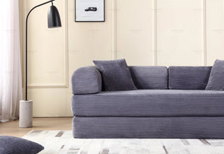 Convertible Sleeper Sofa Bed with Cylindrical Pillow - Corduroy Folding Mattress Couch with Fixed-Shape Frame for Living Room, Bedroom, Lounge, Studio - Gray Dweva