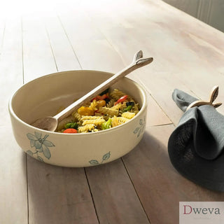 Off-White Ceramic Printed Serving Bowl – Elegant Pasta Bowl for Stylish Dining-1700ml Dweva