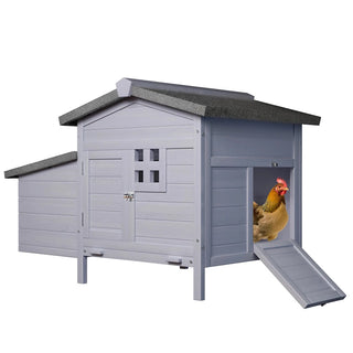 Outdoor Free-Range Wooden Chicken Coop with Asphalt Roof, Leak-Proof Pull-Out Tray, Secure Predator Defense, Nesting Box with Easy Access, Multiple Front & Side Doors Dweva