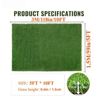 5ft x 10ft Premium Artificial Turf Mat with Drainage Holes. Thick Fake Grass with Rubber Backing, Ideal for Indoor/Outdoor Pet Areas, Garden, Lawn, Patio & Balcony Decor(Grass height 0.6 inches/1.5cm) Dweva