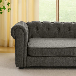 Elegant rectangular pet bed for big and oversized dogs, durable elevated dog sofa bed, comfortable dog sofa, modern and fashionable linen fabric dog sofa-DARK GREY Dweva