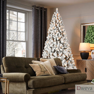 6ft Flocked Pre-Lit Christmas Tree with 300 UL Warm White Lights, 779 PVC Tips, Auto-Unfold Memory Wire, Easy Assembly & Stable Metal Stand – Snowy Holiday Decor Dweva