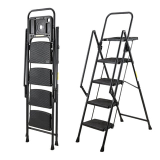 4 Step Ladder, Folding Step Stool with Non-Slip Wide Pedals, Soft Handle, Non-Slip Feet, Sturdy Steel Construction, 440 lb Capacity Steel Ladder, Suitable for Home & Office Dweva