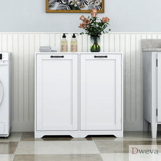 Laundry Cabinet with Doors and shelf, Tilt-Out Laundry Hamper, Freestanding Style, Adjustable Shelf, White Dweva