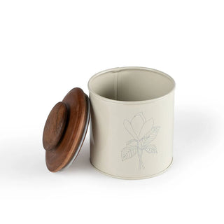 Esana Metal Canister with Wooden Lid - Eggshell - Stylish & Functional Kitchen Storage-900ml Dweva