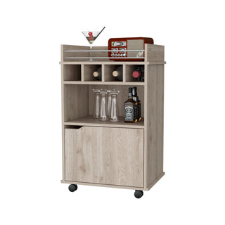 FM FURNITURE Crozier Bart Cart, with 1 shelf, 1 door and four built-in wine rack,Macadamia Dweva