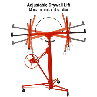 Drywall Lift 11FT, Drywall Lifter Panel Jack, 150LBS Heavy Duty Sheetrock Hoist with 360° Adjustable Telescopic Arm & Wheels (Red) Dweva