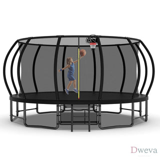 16FT Outdoor Trampoline for Kids and Adults, Pumpkin Trampolines with Curved Poles Heavy Duty Trampoline Anti-Rust Coating ASTM Approval Dweva