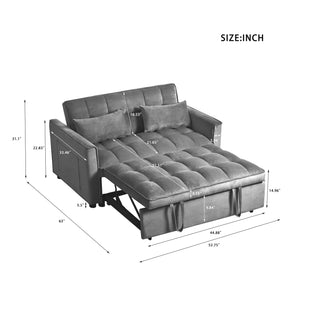 Modern Velvet Loveseat Futon Sofa Couch Pullout Bed, Small Love Seat Lounge Sofa w/Reclining Backrest, Toss Pillows, Pockets, Furniture for Living Room,3 in 1 Convertible Sleeper Sofa Bed Dweva
