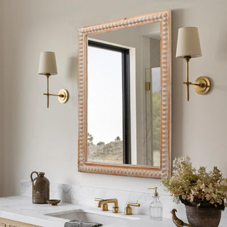 22x30 Inches Wood Framed Mirrors for Bathroom,Wooden Frame Wall Mirror Farmhouse Wall Mounted Rectangle Mirror for Vanity (Horizontal/Vertical) with beading Dweva