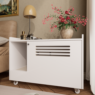 White Cat Litter Box Enclosure,Hidden Litter Box Furniture with top side fence,Wooden Pet House Side End Table, Storage Cabinet Bench for Living Room,,Bedroom, Fit Most of Litter Box Dweva