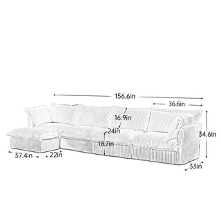 Slipcovered Fluffy Sofa - 4 Seat with Ottoman Dweva