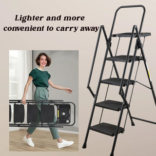 4 Step Ladder, Folding Step Stool with Non-Slip Wide Pedals, Soft Handle, Non-Slip Feet, Sturdy Steel Construction, 440 lb Capacity Steel Ladder, Suitable for Home & Office Dweva