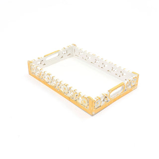 Handmade Serving & Decor Mango Wood Rectangle Tray In White Color-18 X 11 X 2.5" Dweva