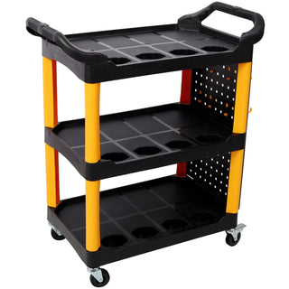 3 Tier Rolling Auto Detail Cart With Wheels,With Panel & Hook,for Detailers Garage, Workshop, Repair Shop, Storage Tool, Yellow&Black Dweva