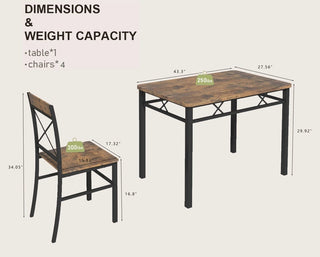 Dining Table Set for 4, Wood Kitchen Table with Chairs Dinning Table Set for Kitchen & Dining Room, Compact Dining Set for Small Spaces, Rustic Brown Dweva