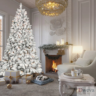 4.5FT Flocked Christmas Tree with 250 UL Lights and 24 Natural Pine Cones – Snowy PVC Tips, 498 Tips, Hinged Structure, Stable Metal Stand, Easy Setup Dweva