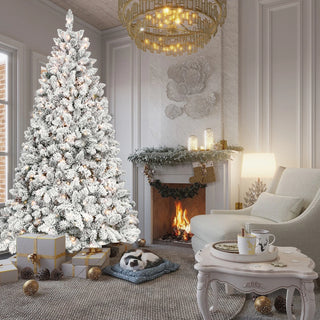 5FT Flocked Christmas Tree with 300 UL Lights and 27 Natural Pine Cones – Snowy PVC Tips, 600 Tips, Hinged Structure, Stable Metal Stand, Easy Setup Dweva