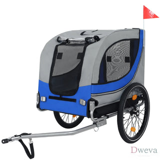 Large Folding Bike Trailer for Dogs – 66LB Capacity All-Terrain Pet Carrier, Durable Steel Frame for Cycling, Jogging, Camping & Outdoor Adventures, Gray- Blue Dweva