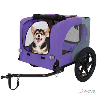 Outdoor Heavy Duty Collapsible Pet Bike Trailer with 16-Inch All-Terrain Wheels & Universal Hitch – Foldable Dog/Cargo Carrier Cart for Bicycles, purple Dweva