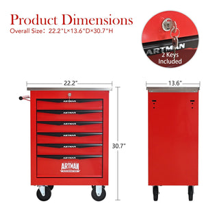6 Drawers Multifunctional Tool Cart with Wheels,Metal Rolling Tool Cart Storage for Garage Workshop Warehouse Repair Shop--With Stainless Steel Roof- Red&Black Dweva