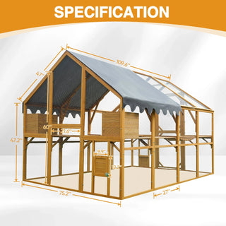 Outdoor Yellow Chicken Coop Enclosures 110" Large Kitten Playpen,Upgrade Waterproof Cover Dweva
