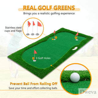 10x5 FT Golf Putting Green, Golf Training Mat with High-quality Turf, 3 Holes, 3 Flags and Cups for Indoor Outdoor Dweva