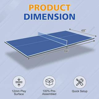 7*4ft Blue Mid-Size Ping Pong Conversion Top Foldable & Portable Table Tennis Table Top for Indoor Games Dweva