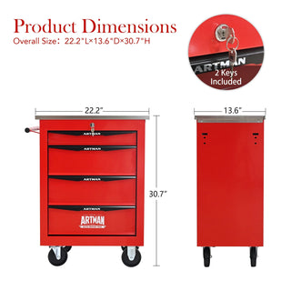 4 Drawers Multifunctional Tool Cart with Wheels,Metal Rolling Tool Cart Storage for Garage Workshop Warehouse Repair Shop--With Stainless Steel Roof- Red&Black Dweva