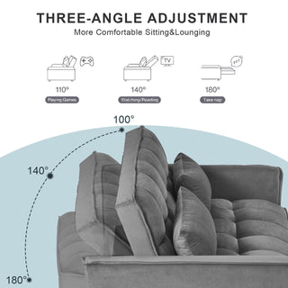 Modern Velvet Loveseat Futon Sofa Couch Pullout Bed, Small Love Seat Lounge Sofa w/Reclining Backrest, Toss Pillows, Pockets, Furniture for Living Room,3 in 1 Convertible Sleeper Sofa Bed Dweva